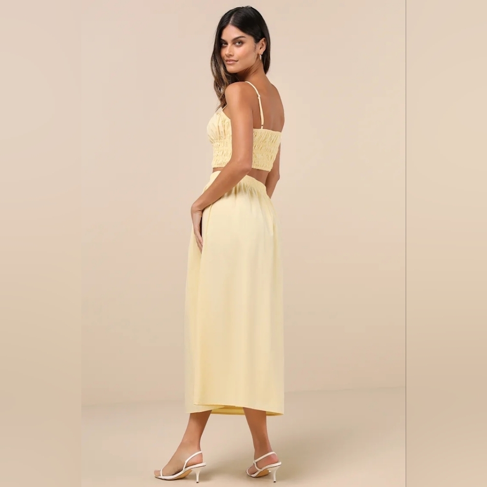Lulus Delightful Yellow Two-Piece Midi Dress L Summer Vacation Festival Party - Picture 5 of 11